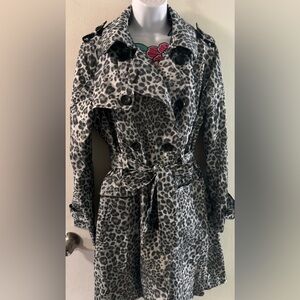 Jones New York Gray Black Leopard Pea Coat